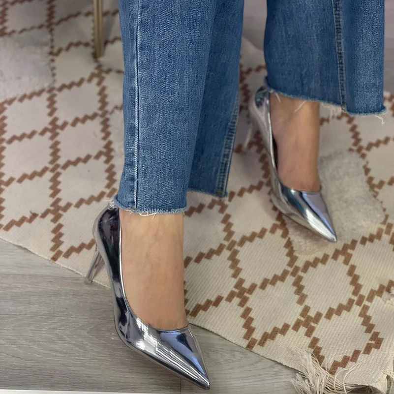 Women Metallic Leather Pumps 7.5cm 10.5cm High Heels Lady Stiletto Low Heels Wedding Bridal Silver Gold Sparkly Quality Shoes Women Metallic Leather Pumps 7.5cm 10.5cm High Heels Lady Stiletto Low Heels Wedding Bridal Silver Gold Sparkly Quality Shoes