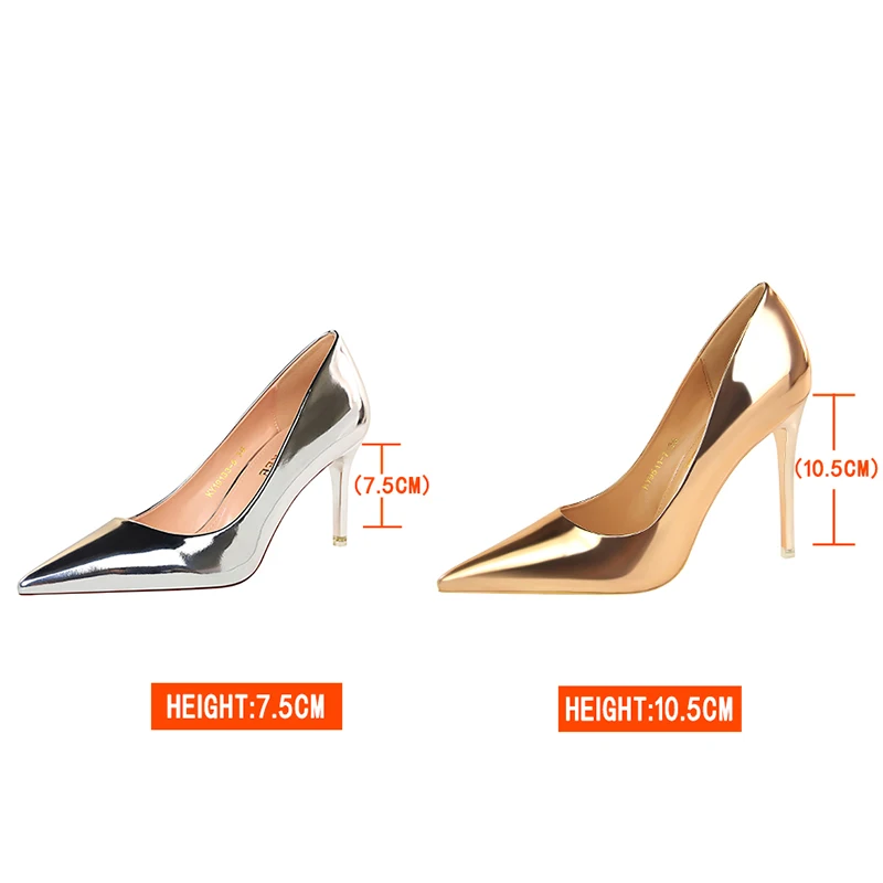 Women Metallic Leather Pumps 7.5cm 10.5cm High Heels Lady Stiletto Low Heels Wedding Bridal Silver Gold Sparkly Quality Shoes Women Metallic Leather Pumps 7.5cm 10.5cm High Heels Lady Stiletto Low Heels Wedding Bridal Silver Gold Sparkly Quality Shoes