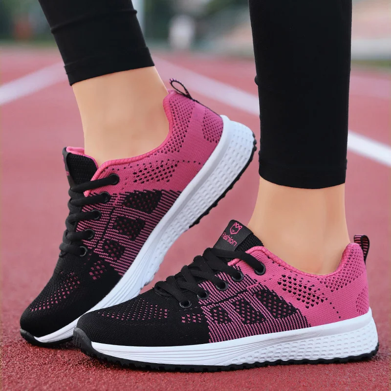 Alternative view of Women Casual Shoes Breathable Walking Mesh Lace Up Flat Shoes Sneakers Women Tenis Feminino Pink Black White