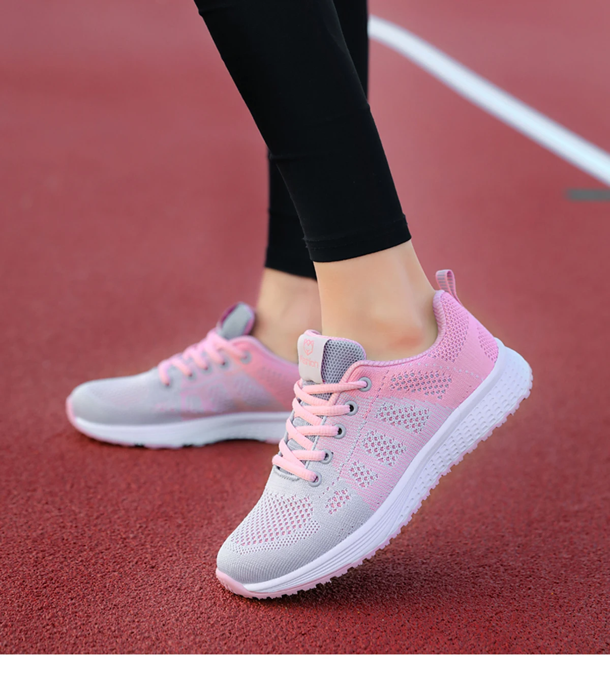 Women Casual Shoes Breathable Walking Mesh Lace Up Flat Shoes Sneakers Women Tenis Feminino Pink Black White Women Casual Shoes Breathable Walking Mesh Lace Up Flat Shoes Sneakers Women Tenis Feminino Pink Black White