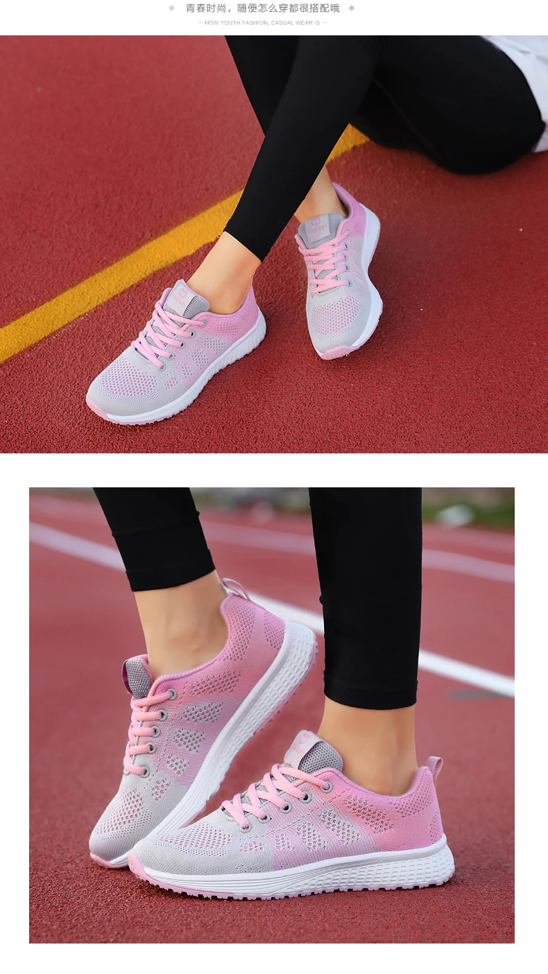 Women Casual Shoes Breathable Walking Mesh Lace Up Flat Shoes Sneakers Women Tenis Feminino Pink Black White Women Casual Shoes Breathable Walking Mesh Lace Up Flat Shoes Sneakers Women Tenis Feminino Pink Black White
