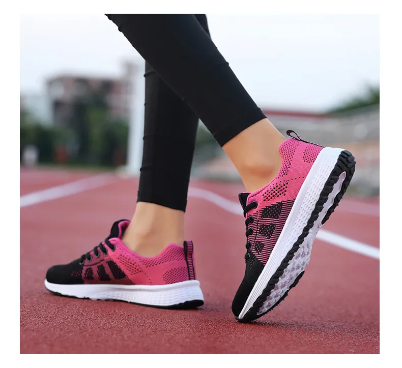 Women Casual Shoes Breathable Walking Mesh Lace Up Flat Shoes Sneakers Women Tenis Feminino Pink Black White Women Casual Shoes Breathable Walking Mesh Lace Up Flat Shoes Sneakers Women Tenis Feminino Pink Black White