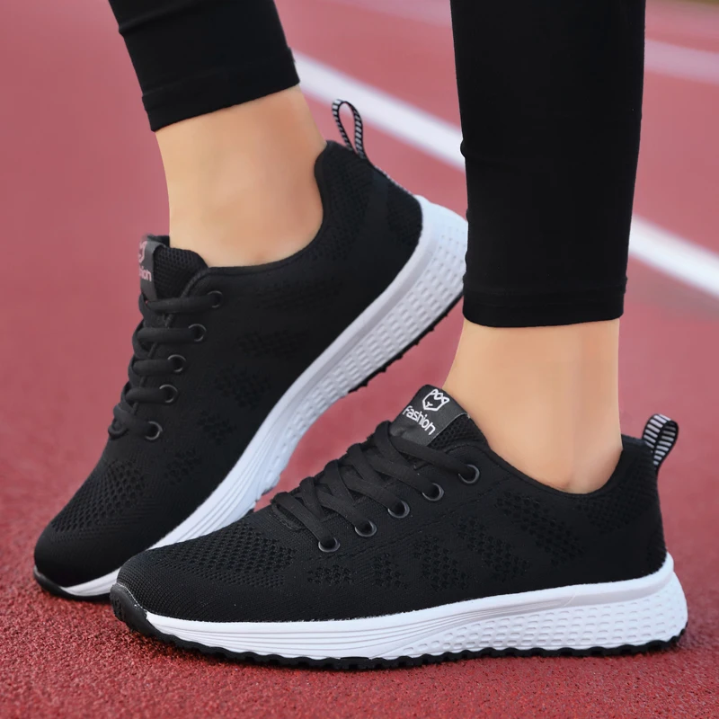 Women Casual Shoes Breathable Walking Mesh Lace Up Flat Shoes Sneakers Women Tenis Feminino Pink Black White - Image 6
