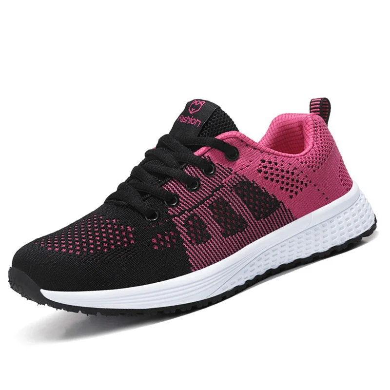 Women Casual Shoes Breathable Walking Mesh Lace Up Flat Shoes Sneakers Women Tenis Feminino Pink Black White - Image 5