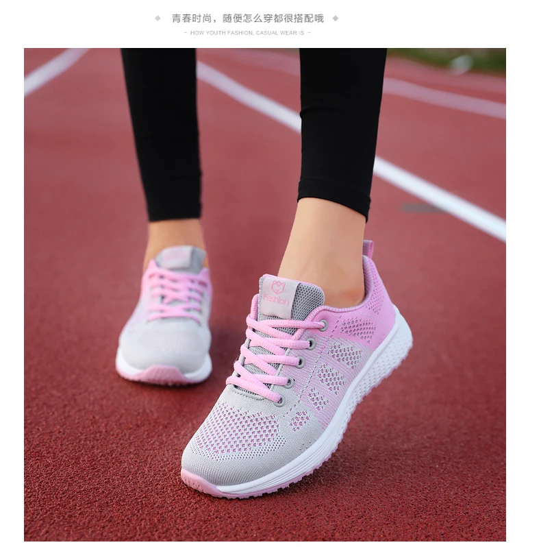 Women Casual Shoes Breathable Walking Mesh Lace Up Flat Shoes Sneakers Women Tenis Feminino Pink Black White Women Casual Shoes Breathable Walking Mesh Lace Up Flat Shoes Sneakers Women Tenis Feminino Pink Black White