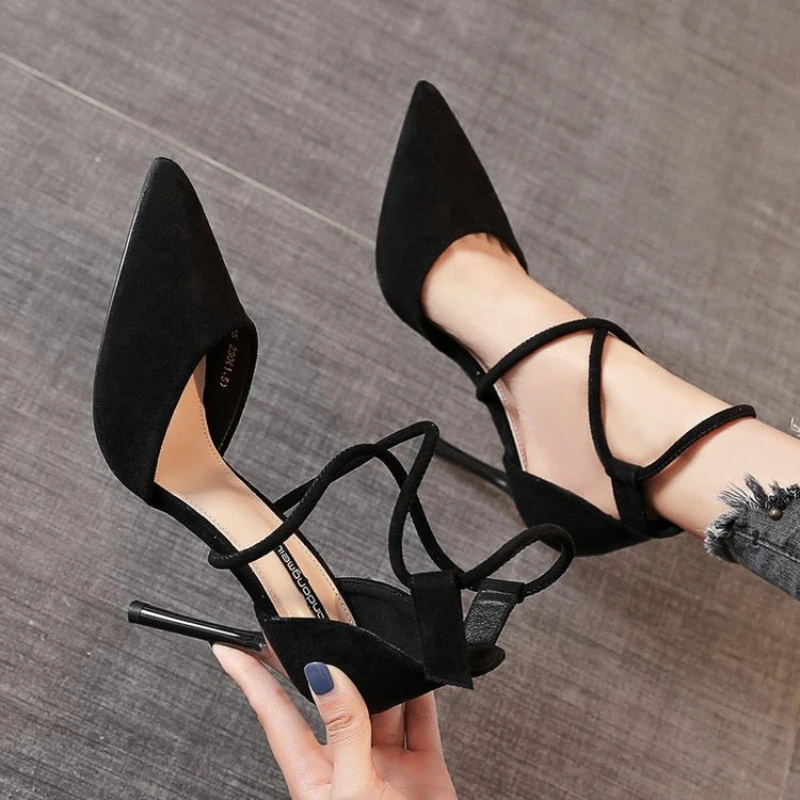 Alternative view of Women's Suede High Heel 9cm 2023 New Pointed Stiletto Fashion Sexy Black Wedding Shoes Nude Bridal Shoes Heel Woman