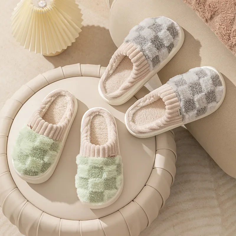 Fashion Couple Winter Toe Wrap Warm Plaid Cotton Slippers Thick Soft Sole Slides Men Women Indoor Floor Flat Home Non-slip Shoes Fashion Couple Winter Toe Wrap Warm Plaid Cotton Slippers Thick Soft Sole Slides Men Women Indoor Floor Flat Home Non-slip Shoes
