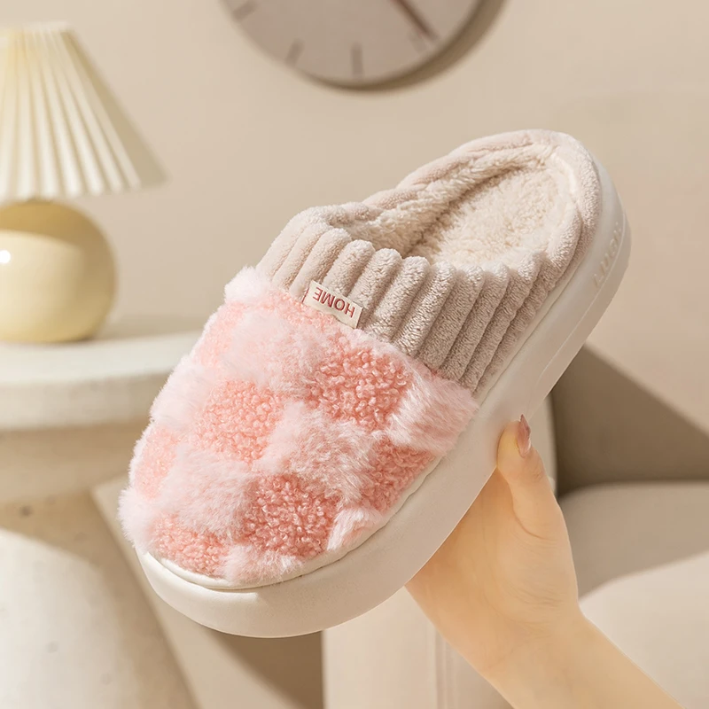 Fashion Couple Winter Toe Wrap Warm Plaid Cotton Slippers Thick Soft Sole Slides Men Women Indoor Floor Flat Home Non-slip Shoes Fashion Couple Winter Toe Wrap Warm Plaid Cotton Slippers Thick Soft Sole Slides Men Women Indoor Floor Flat Home Non-slip Shoes