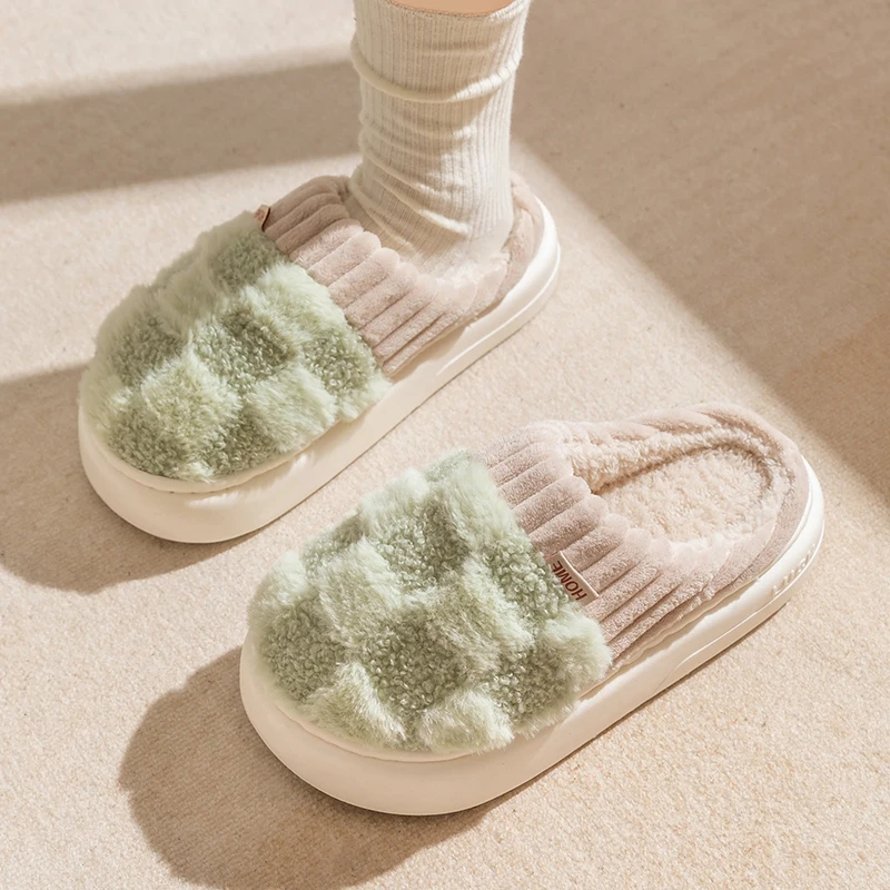 Fashion Couple Winter Toe Wrap Warm Plaid Cotton Slippers Thick Soft Sole Slides Men Women Indoor Floor Flat Home Non-slip Shoes Fashion Couple Winter Toe Wrap Warm Plaid Cotton Slippers Thick Soft Sole Slides Men Women Indoor Floor Flat Home Non-slip Shoes