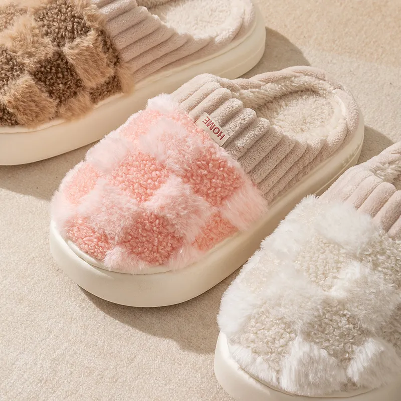 Fashion Couple Winter Toe Wrap Warm Plaid Cotton Slippers Thick Soft Sole Slides Men Women Indoor Floor Flat Home Non-slip Shoes Fashion Couple Winter Toe Wrap Warm Plaid Cotton Slippers Thick Soft Sole Slides Men Women Indoor Floor Flat Home Non-slip Shoes
