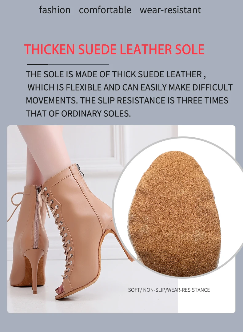 Woman Black Brown Latin Jazz Dance Shoes Open Toe High Heel Stiletto Bootie Girls Slim Heel 8.5cm/10cm Lace Up Dance Boots