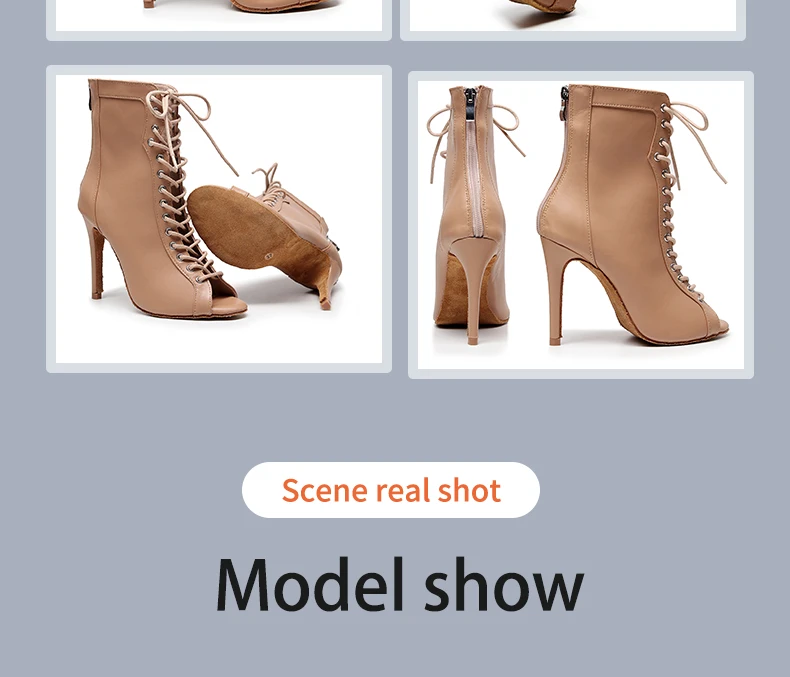 Woman Black Brown Latin Jazz Dance Shoes Open Toe High Heel Stiletto Bootie Girls Slim Heel 8.5cm/10cm Lace Up Dance Boots