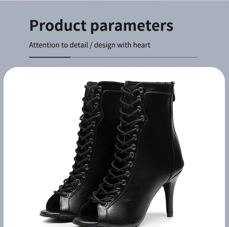 Woman Black Brown Latin Jazz Dance Shoes Open Toe High Heel Stiletto Bootie Girls Slim Heel 8.5cm/10cm Lace Up Dance Boots