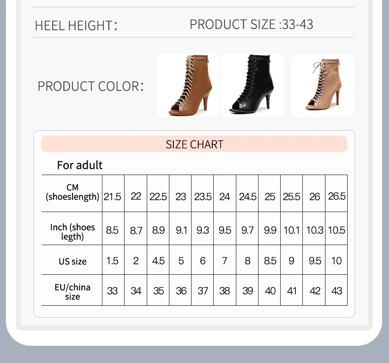 Woman Black Brown Latin Jazz Dance Shoes Open Toe High Heel Stiletto Bootie Girls Slim Heel 8.5cm/10cm Lace Up Dance Boots