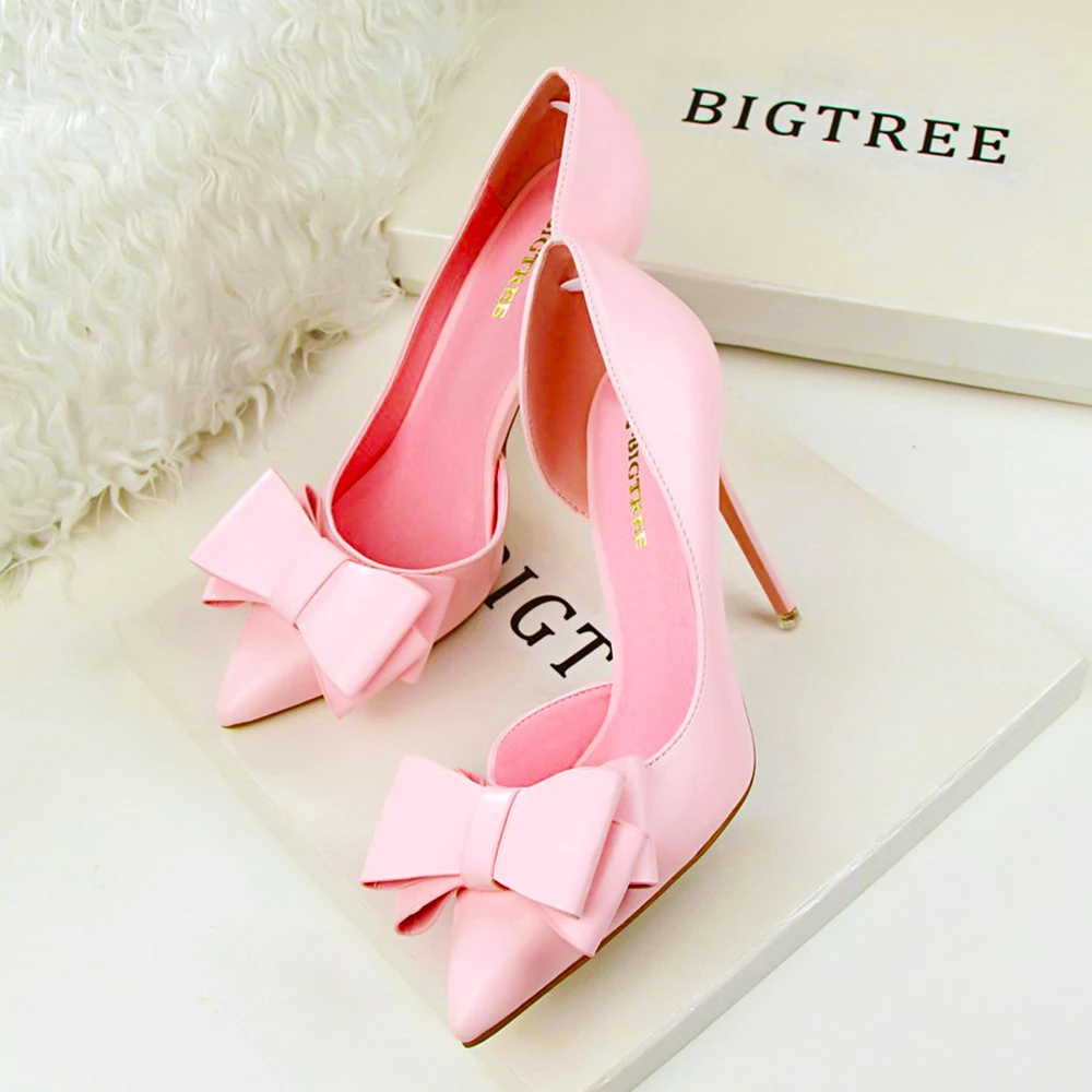 Alternative view of Korean Fashion Women's Shoes Wedding Bow High Heels Stiletto Heels Shallow Pointed Head Side Empty Thin Shoes
