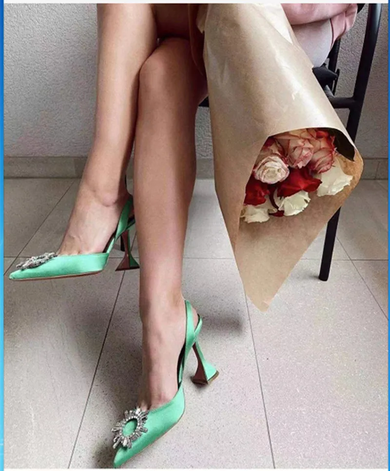 Alternative view of 2023 Brand women Pumps luxury Crystal Slingback High heels Summer bride Shoes Comfortable triangle Heeled Party Wedding Shoes