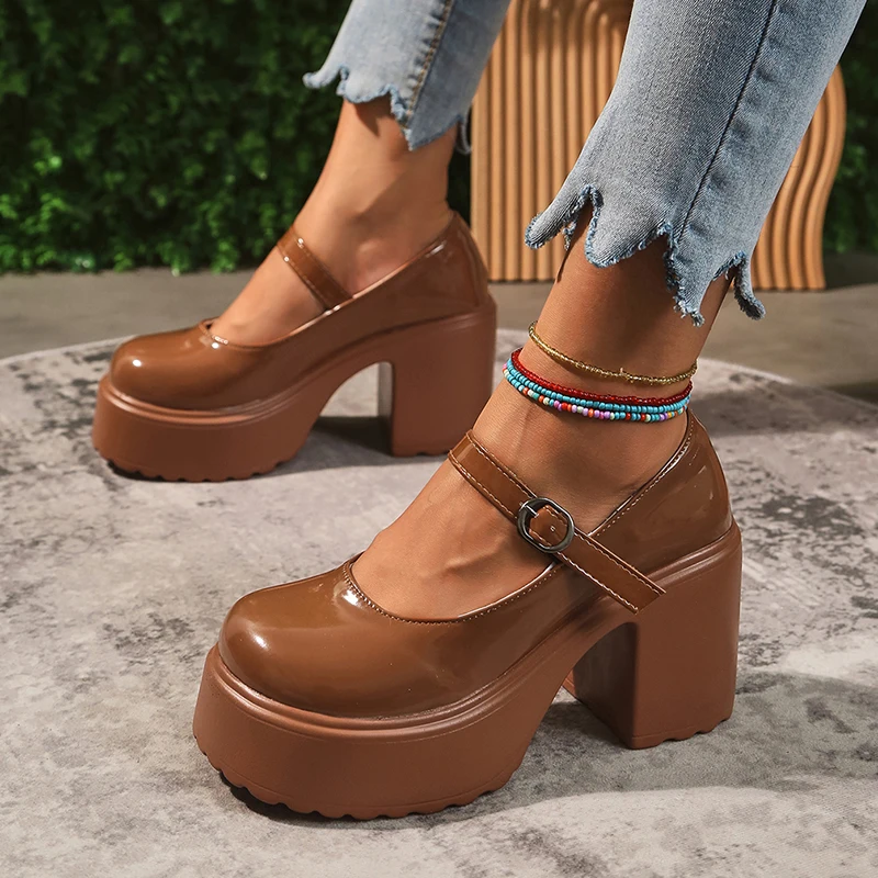 Alternative view of Pink Chunky Platform High Heels Pumps Women 2023 Autumn Ankle Straps Mary Jane Lolita Shoes Woman Plus Size 42 Cute Party Shoes