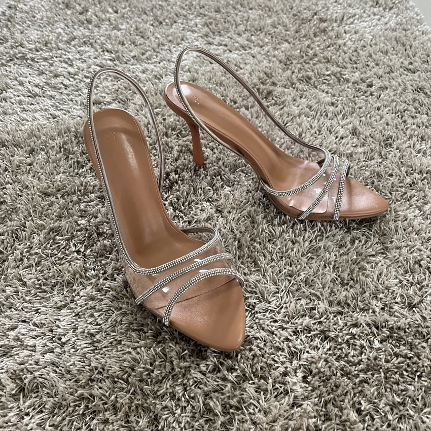 2023 Women Summer Rhinestone Slingback Pumps Office Lady Transparent Heeled Sandals Elegant Pointed Toe Female Sexy High Heels 2023 Women Summer Rhinestone Slingback Pumps Office Lady Transparent Heeled Sandals Elegant Pointed Toe Female Sexy High Heels