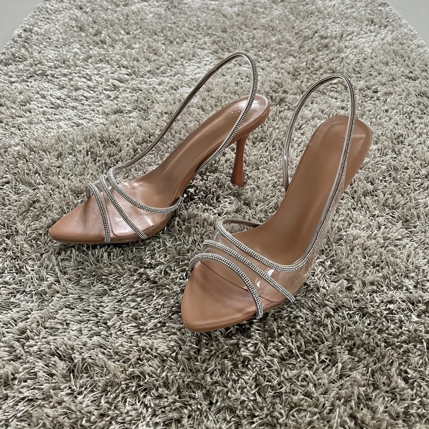 2023 Women Summer Rhinestone Slingback Pumps Office Lady Transparent Heeled Sandals Elegant Pointed Toe Female Sexy High Heels 2023 Women Summer Rhinestone Slingback Pumps Office Lady Transparent Heeled Sandals Elegant Pointed Toe Female Sexy High Heels