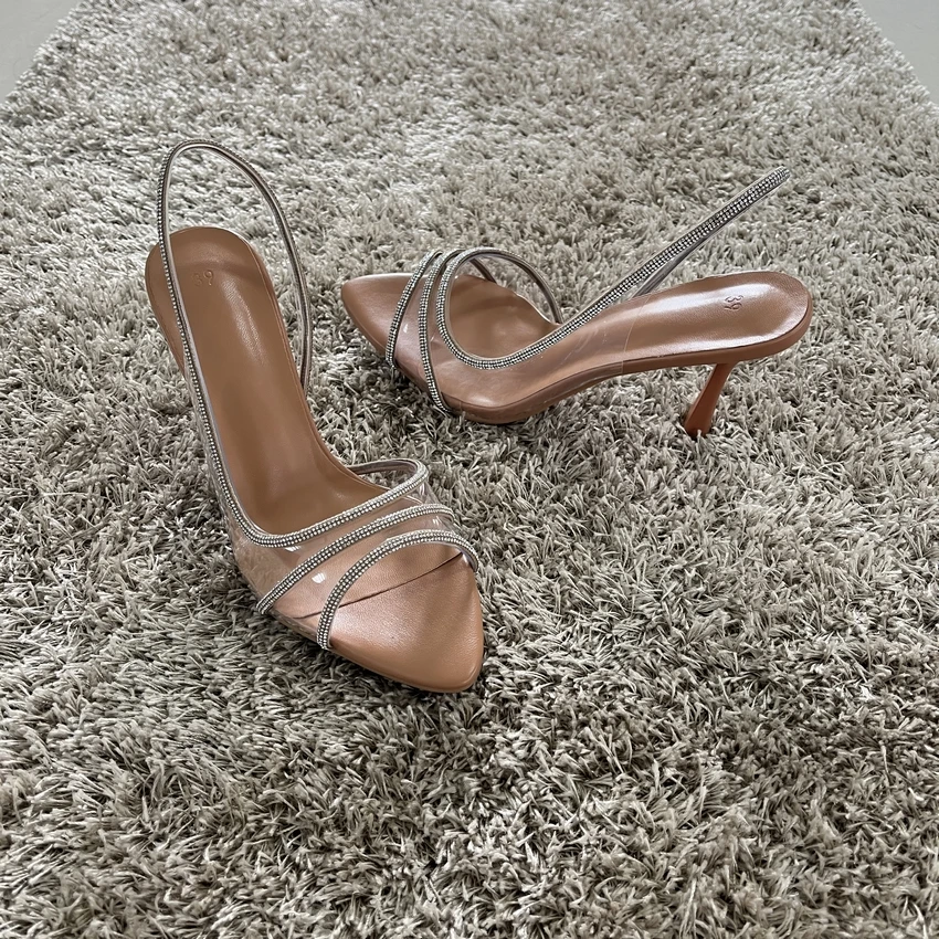2023 Women Summer Rhinestone Slingback Pumps Office Lady Transparent Heeled Sandals Elegant Pointed Toe Female Sexy High Heels 2023 Women Summer Rhinestone Slingback Pumps Office Lady Transparent Heeled Sandals Elegant Pointed Toe Female Sexy High Heels