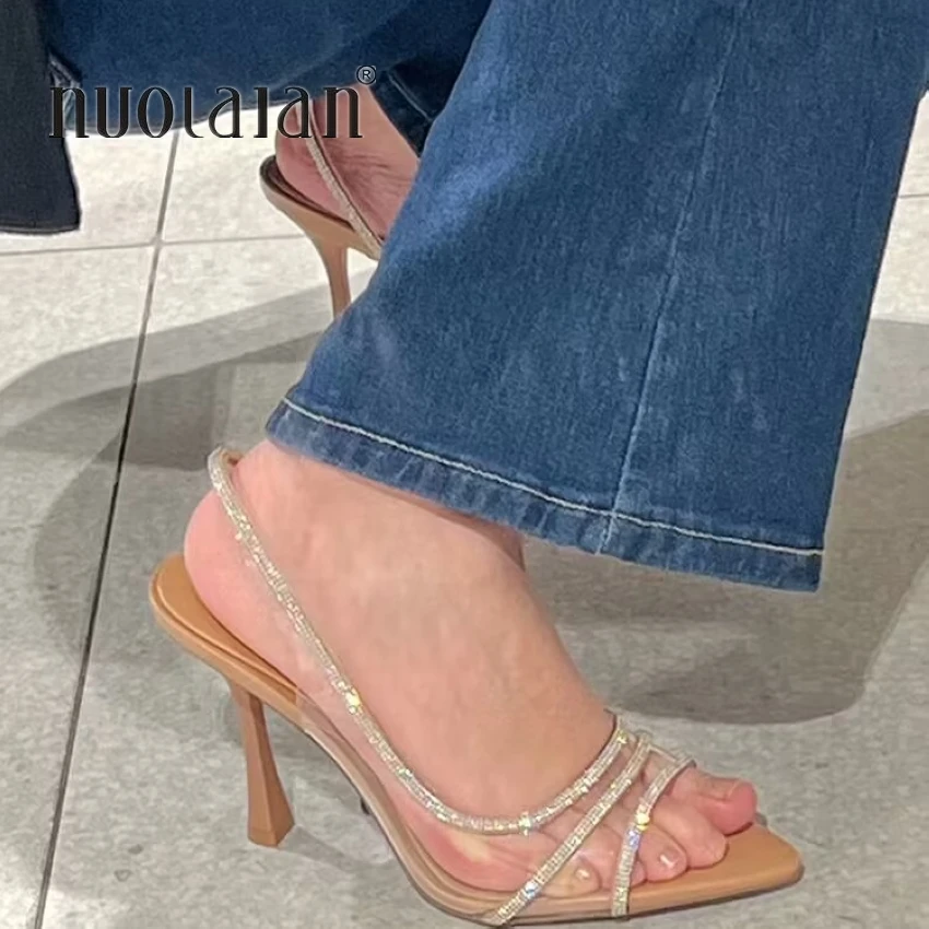2023 Women Summer Rhinestone Slingback Pumps Office Lady Transparent Heeled Sandals Elegant Pointed Toe Female Sexy High Heels 2023 Women Summer Rhinestone Slingback Pumps Office Lady Transparent Heeled Sandals Elegant Pointed Toe Female Sexy High Heels