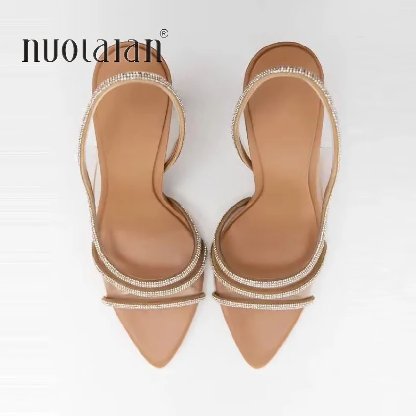 Alternative view of 2023 Women Summer Rhinestone Slingback Pumps Office Lady Transparent Heeled Sandals Elegant Pointed Toe Female Sexy High Heels