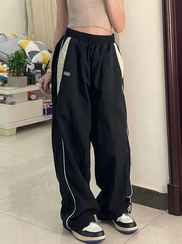 Y2k Harajuku Retro Street Casual Hip Hop Elastic Waist Spliced Sports Loose Straight Leg Wide  Pants