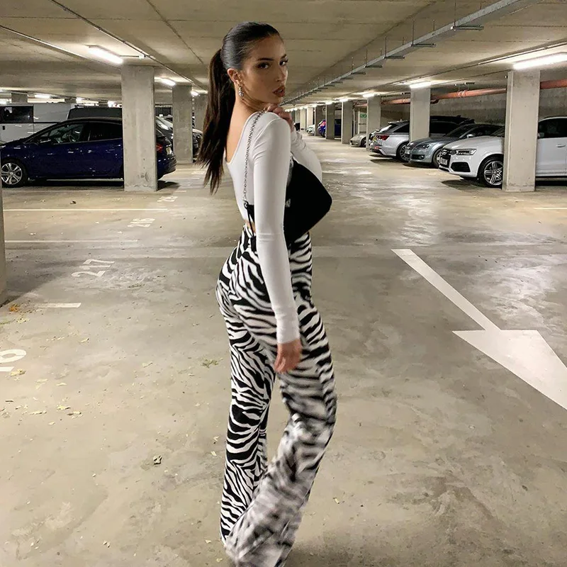 2023 Summer Zebra Print Wide Leg Pants Y2K Trousers Sexy High Waist Women New Fashion Casual Female Trousers Streetwear 16395