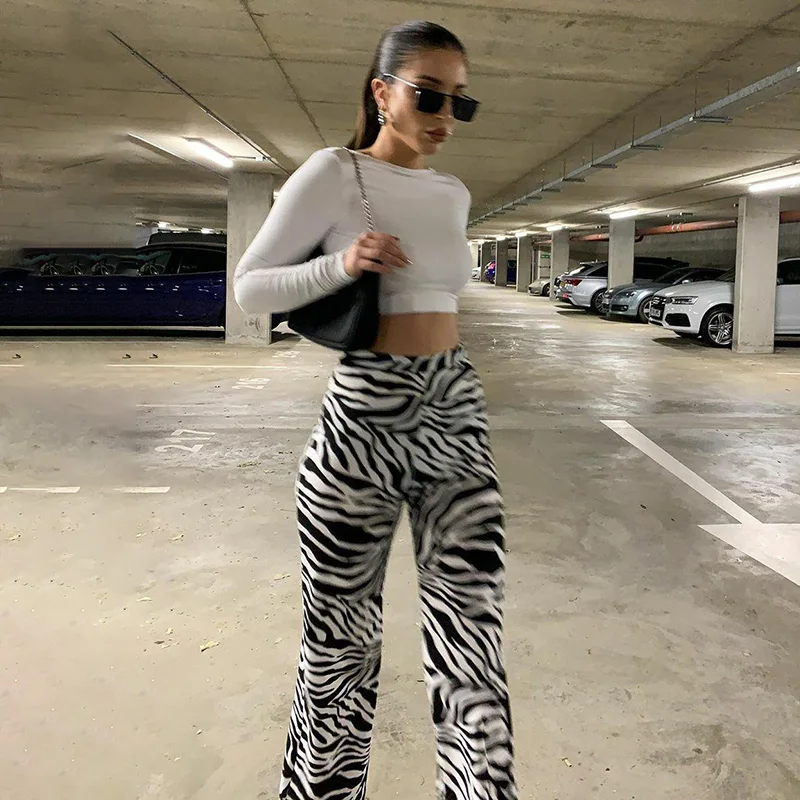 2023 Summer Zebra Print Wide Leg Pants Y2K Trousers Sexy High Waist Women New Fashion Casual Female Trousers Streetwear 16395