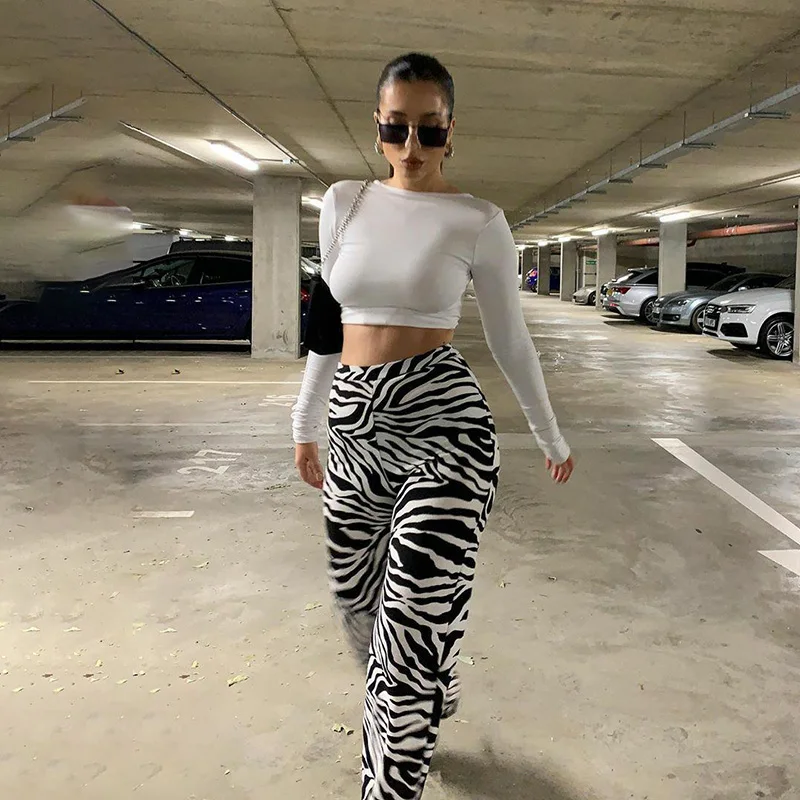 2023 Summer Zebra Print Wide Leg Pants Y2K Trousers Sexy High Waist Women New Fashion Casual Female Trousers Streetwear 16395