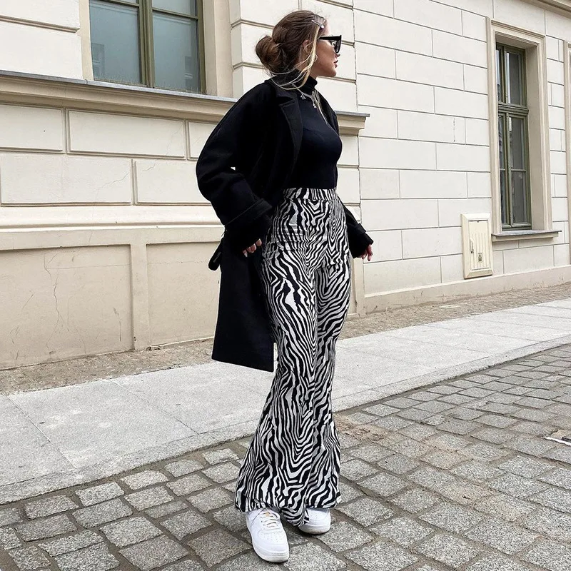 2023 Summer Zebra Print Wide Leg Pants Y2K Trousers Sexy High Waist Women New Fashion Casual Female Trousers Streetwear 16395