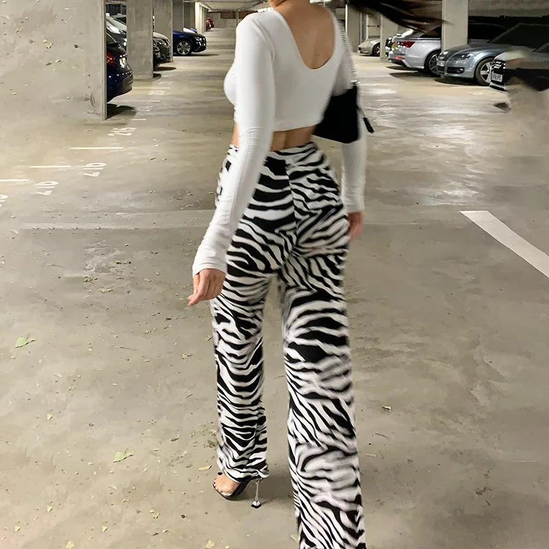 2023 Summer Zebra Print Wide Leg Pants Y2K Trousers Sexy High Waist Women New Fashion Casual Female Trousers Streetwear 16395
