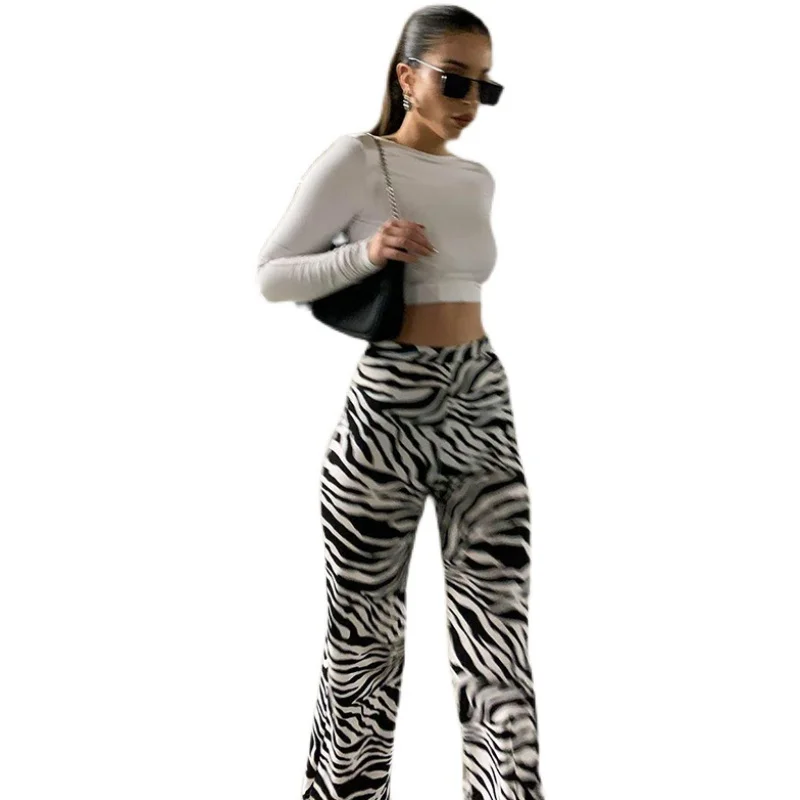 2023 Summer Zebra Print Wide Leg Pants Y2K Trousers Sexy High Waist Women New Fashion Casual Female Trousers Streetwear 16395