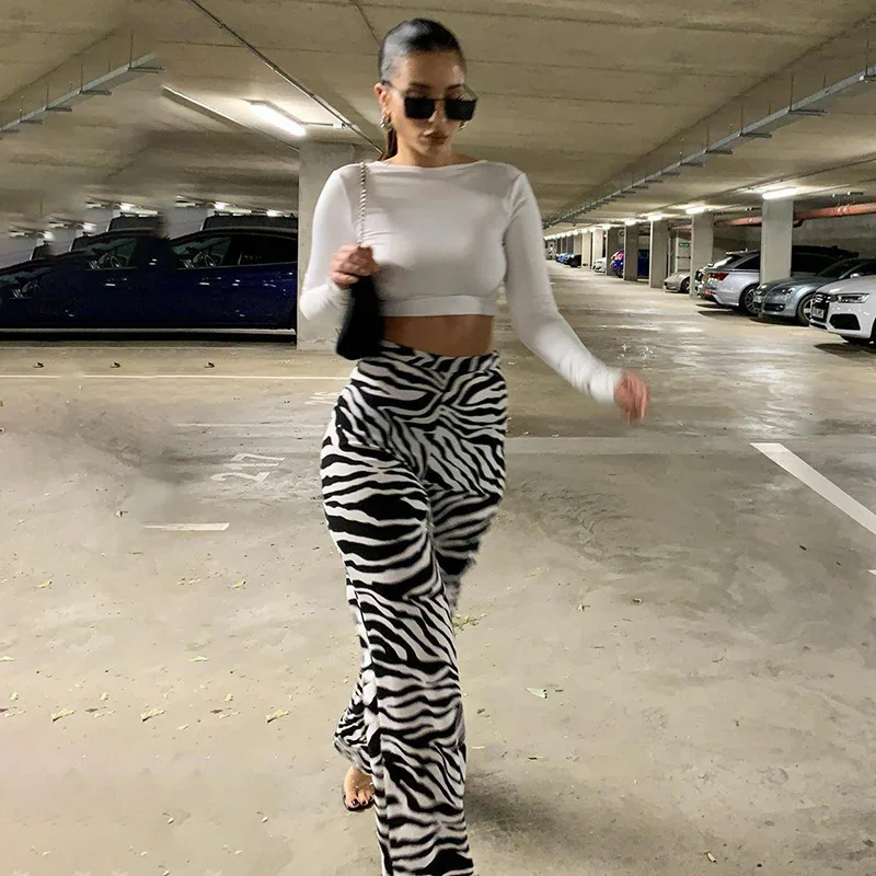 2023 Summer Zebra Print Wide Leg Pants Y2K Trousers Sexy High Waist Women New Fashion Casual Female Trousers Streetwear 16395