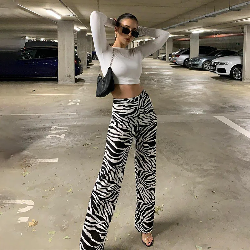2023 Summer Zebra Print Wide Leg Pants Y2K Trousers Sexy High Waist Women New Fashion Casual Female Trousers Streetwear 16395