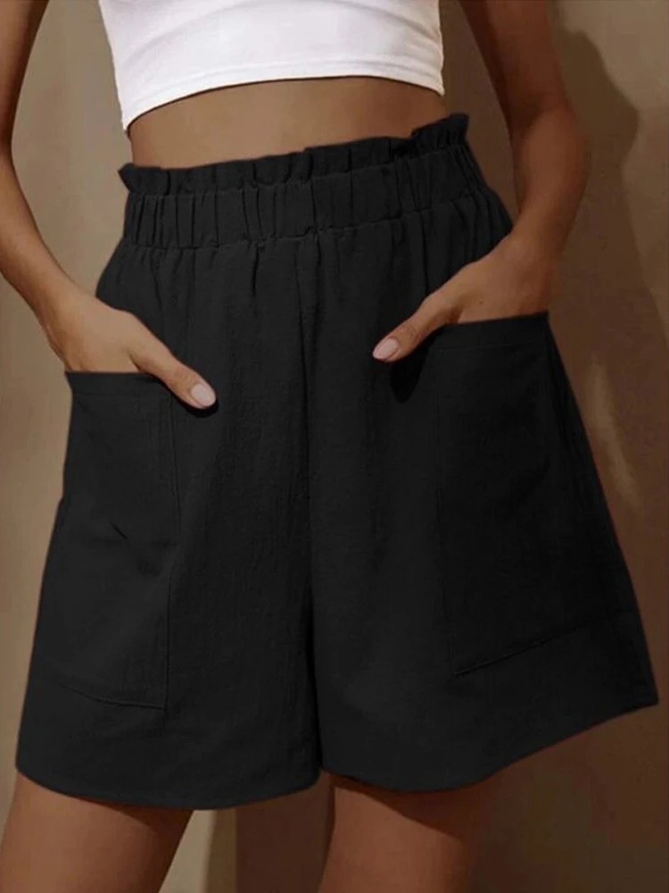 Alternative view of Summer new loose large size casual shorts women's solid color high waist casual pants wide leg pants