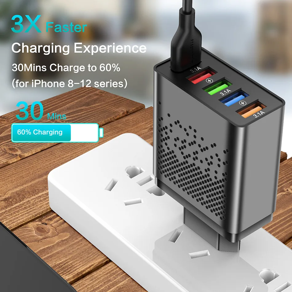 Alternative view of 68W 5 Ports USB Charger Quick Charge EU/US Plug Wall Charger Fast Charging For IPhone Samsung Xiaomi Huawei Phone Charge Adapter