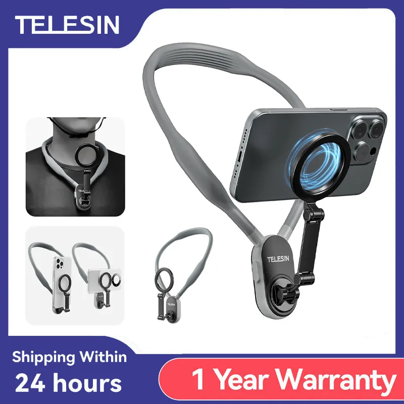 TELESIN Magnetic Neck Silicone Mount Quick Release Hold for IPhone 15 14 13 12 11 10 SAMSUNG HUAWEI XIAOMI Phone Accessories