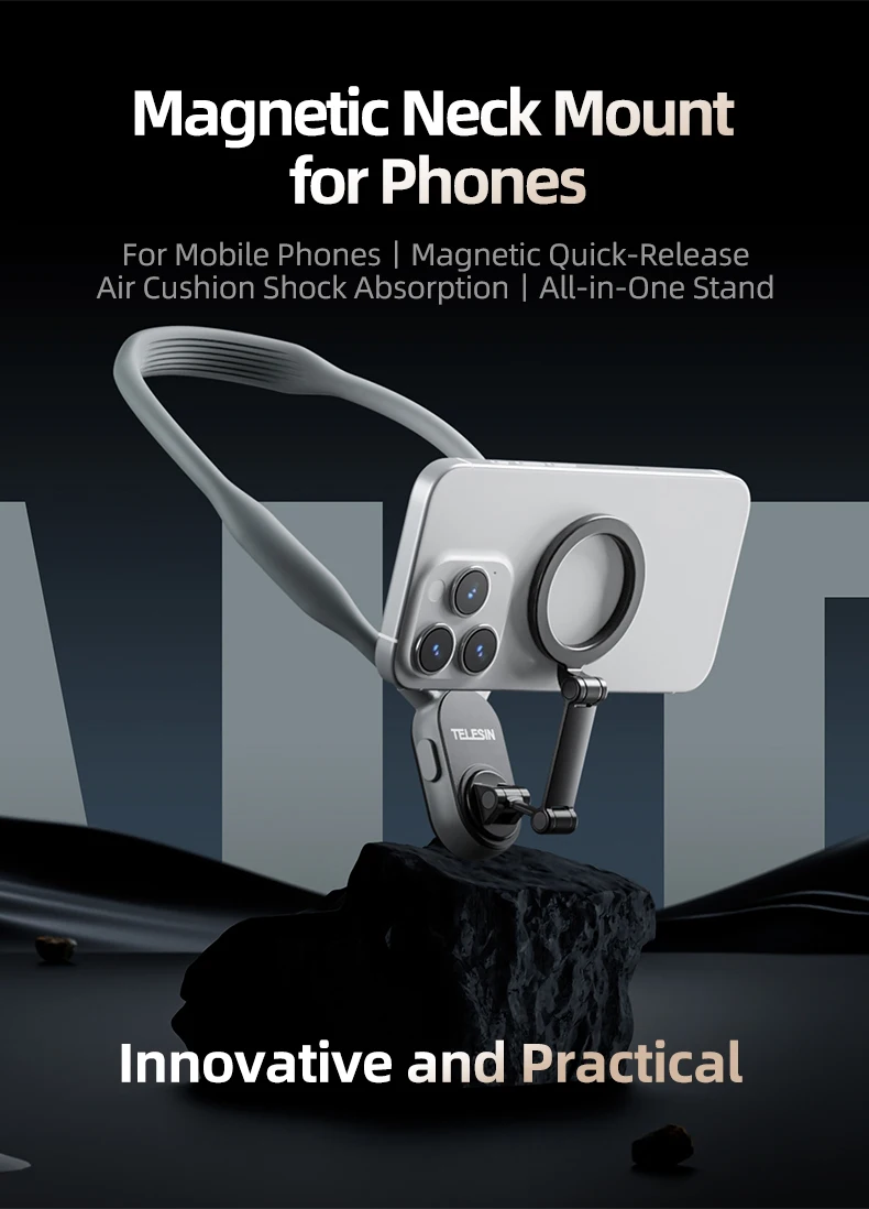 TELESIN Magnetic Neck Silicone Mount Quick Release Hold for IPhone 15 14 13 12 11 10 SAMSUNG HUAWEI XIAOMI Phone Accessories