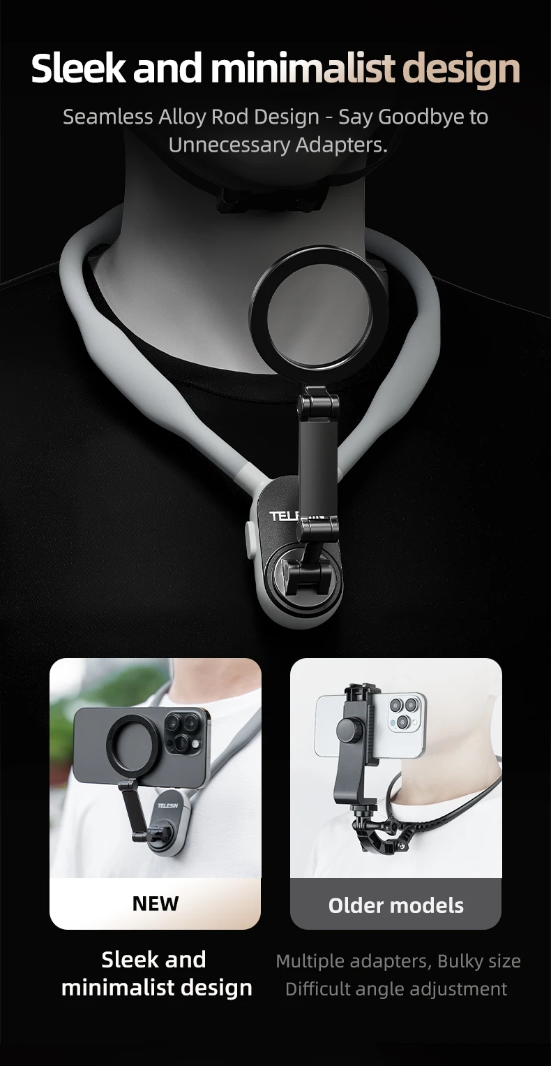 TELESIN Magnetic Neck Silicone Mount Quick Release Hold for IPhone 15 14 13 12 11 10 SAMSUNG HUAWEI XIAOMI Phone Accessories