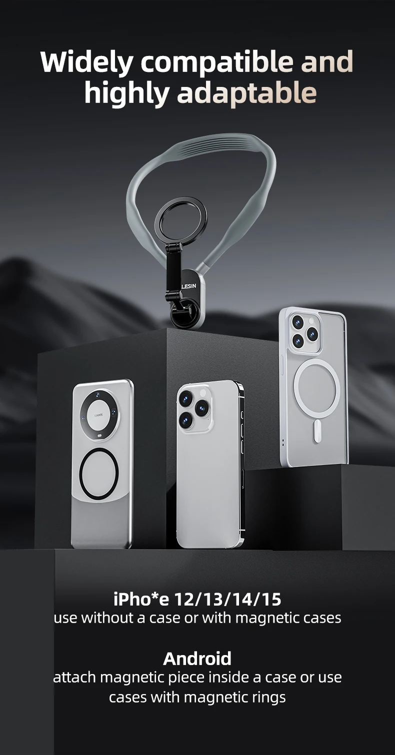 TELESIN Magnetic Neck Silicone Mount Quick Release Hold for IPhone 15 14 13 12 11 10 SAMSUNG HUAWEI XIAOMI Phone Accessories