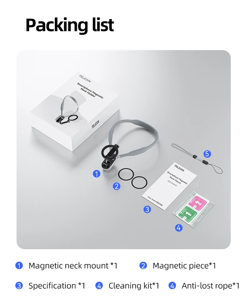 TELESIN Magnetic Neck Silicone Mount Quick Release Hold for IPhone 15 14 13 12 11 10 SAMSUNG HUAWEI XIAOMI Phone Accessories