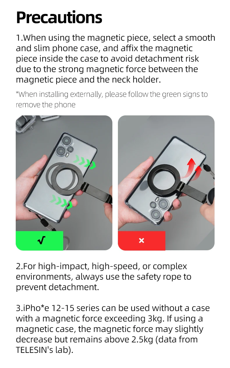 TELESIN Magnetic Neck Silicone Mount Quick Release Hold for IPhone 15 14 13 12 11 10 SAMSUNG HUAWEI XIAOMI Phone Accessories