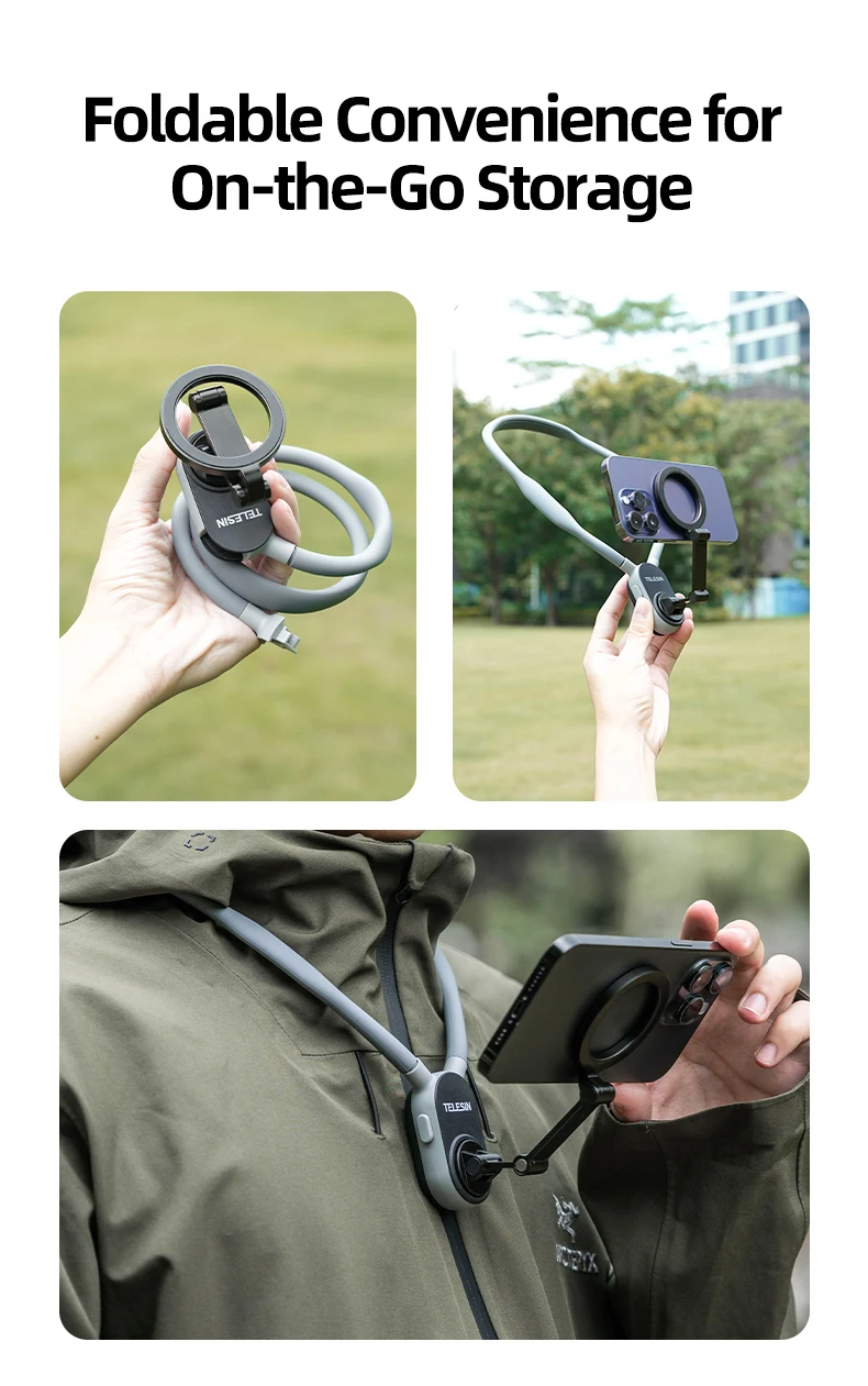 TELESIN Magnetic Neck Silicone Mount Quick Release Hold for IPhone 15 14 13 12 11 10 SAMSUNG HUAWEI XIAOMI Phone Accessories