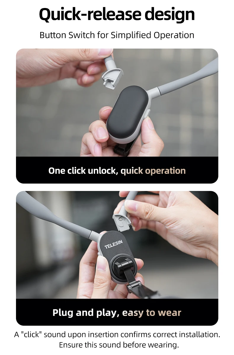 TELESIN Magnetic Neck Silicone Mount Quick Release Hold for IPhone 15 14 13 12 11 10 SAMSUNG HUAWEI XIAOMI Phone Accessories