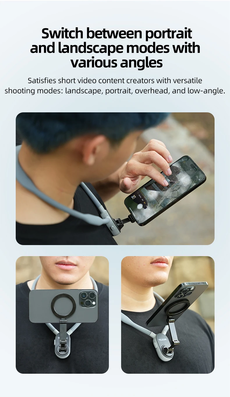TELESIN Magnetic Neck Silicone Mount Quick Release Hold for IPhone 15 14 13 12 11 10 SAMSUNG HUAWEI XIAOMI Phone Accessories