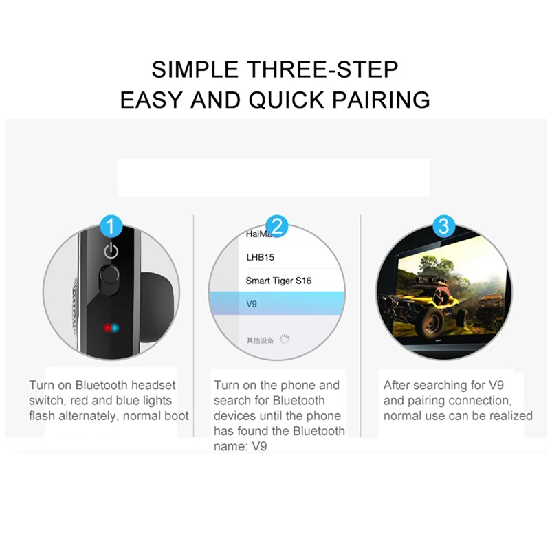 V8 Bluetooth Earphone Wireless Stereo HD Headphones V9 Bluetooth Hands In Car Kit With Mic For iPhone Samsung Huawei Phone
