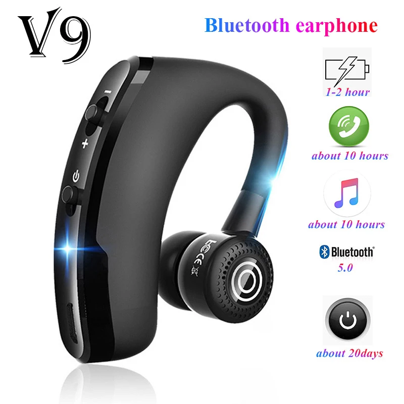 V8 Bluetooth Earphone Wireless Stereo HD Headphones V9 Bluetooth Hands In Car Kit With Mic For iPhone Samsung Huawei Phone