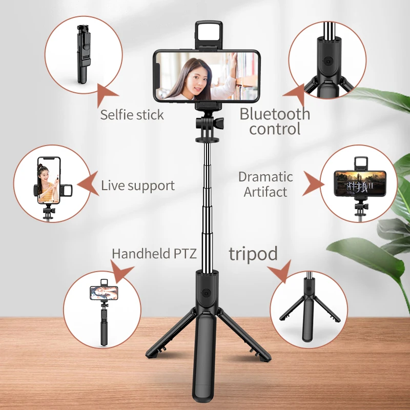 Alternative view of With Fill Light 360-Degree Rotation Wireless Bluetooth Selfie Stick Remote Shutter Tripod For iphone xiaomi huawei Phone Holder