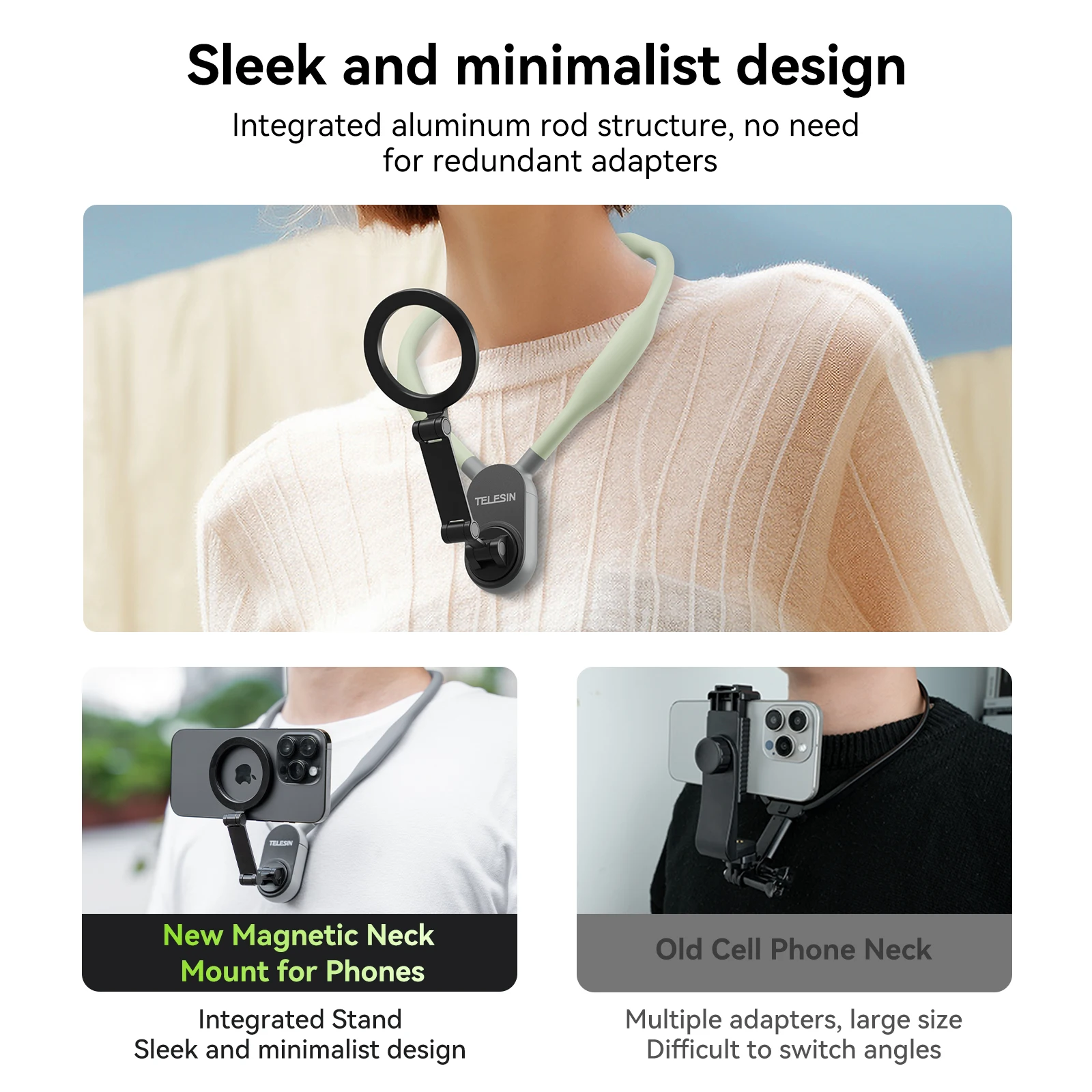 Alternative view of TELESIN Silicone Magnetic Neck Mount Quick Release Hold for Iphone 15 14 13 12 11 10 SAMSUNG HUAWEI XIAOMI Phone Accessories
